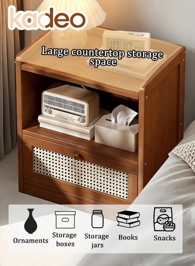 kadeo Nightstand with 1 Rattan Storage Drawers, End Tabl, Small Bed Side Furniture, Wooden Top Mini Dresser Bedside Table for Bedroom, Living Room, Entryway, Dorm - Image 2